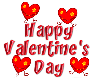 Czerwony napis Happy Valentine Day z tańczącymi sercami.gif